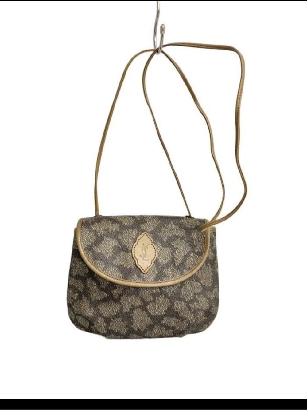 Yves Saint Laurent Brown Patterned Crossbody with Tan Trim